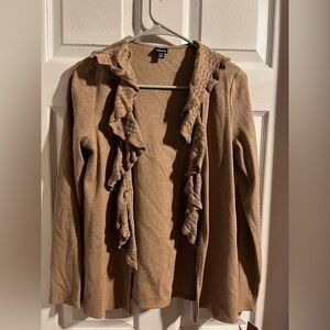 Rafaella NWT Ruffle Front Open‎ Cardigan Chestnut Heather Size Women’s Small
